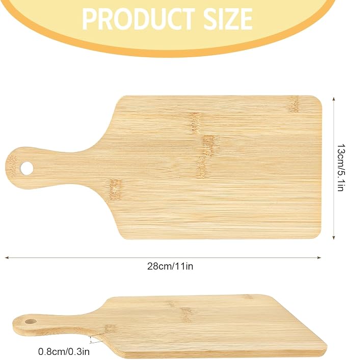25 PCS Cutting Board Bulk Wood Chopping Board Laser Engraving Serving Board with Handle Charcuterie Boards for Customized Mother's Day Housewarming Gift 11" x 5" Bamboo