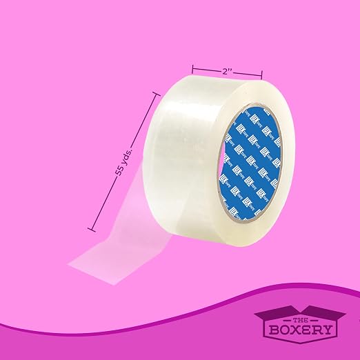 The Boxery 2" x 55 Yards Clear Packing Tape – 6 Roll Carton – Warehouse Grade Adhesive for Shipping, Moving & Packaging – Standard Strength 1.85 Mil Box Sealing Tape