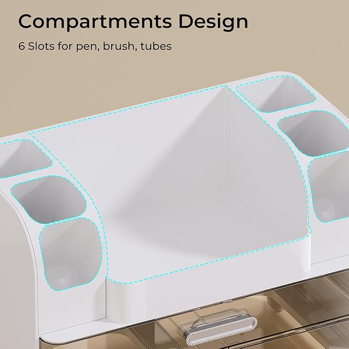 UFORU Makeup Organizer for Vanity with 2 Large Drawers, Cosmetic Display Case with Brush Holders, Easy to Storage for Bathroom Countertop Skincare, Perfume, White