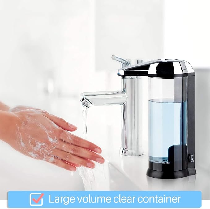 Secura 17oz Automatic Liquid Soap Dispenser, Touchless Battery Operated Hand Soap Dispenser with Adjustable Soap Dispensing Volume Control Dial, Personal Care Dispenser (Chrome-2Pcs)