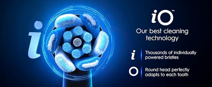 Oral-B Rechargeable Electric Toothbrush, iO9 Genius, 7 Cleaning Modes, Interactive Display, Charging Travel Case, Visible Pressure Sensor, 4 Brush Heads, White Alabaster
