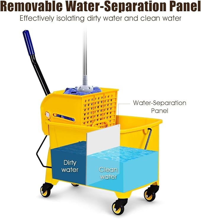 Mop Bucket, Commercial Bucket for Mopping on Wheels with Potable Handle, Mop Bucket with Wringer for Home, Household, Office, Bathroom, Yellow (21 Quarts)
