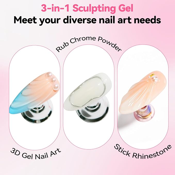 Makartt 3D Nail Gel, 30g Sculpting Gel Glue for Drawing, Molding, Nail DIY | No Wipe, Clear Rhinestone Glue, Gems Decoration, Carving and Painting Nail Art