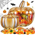 2 Pcs Glass Pumpkin Candy Jar with Lid Halloween Fall, 70 Oz,20 oz, Amber