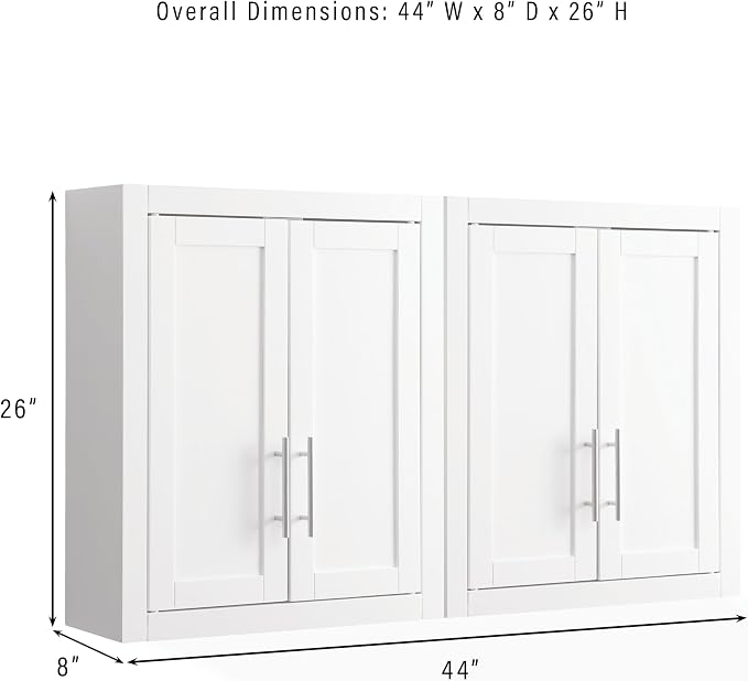 Crosley Furniture Savannah 2-Piece Wall Storage Cabinet, Cabinets for Laundry, Bathroom, Kitchen, White
