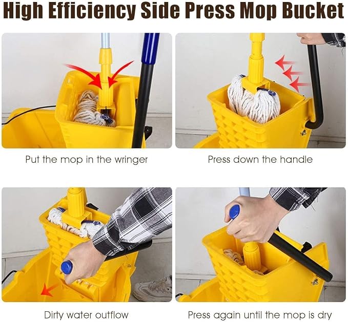 Mop Bucket, Commercial Bucket for Mopping on Wheels with Potable Handle, Mop Bucket with Wringer for Home, Household, Office, Bathroom, Yellow (34 Quarts)