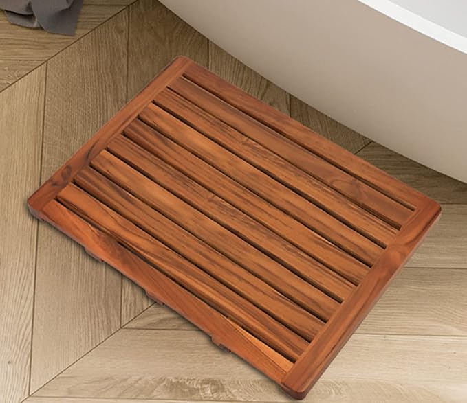 Utoplike (24"x18") Teak Wood Bath Mat, Shower Mats for Bathroom Large | Solid Wooden, with Non-Slip Pads, for Spa Home or Outdoor Inside Shower