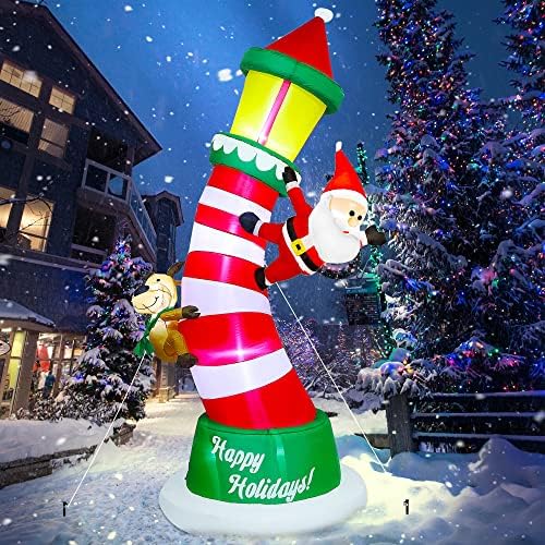 Lulu Home 9FT Christmas Inflatable, Giant Lighthouse with Santa & Reindeer