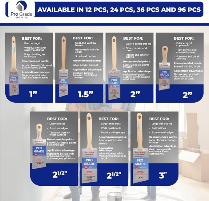 Pro Grade - Paint Brushes - 12Ea 2" Angle Brushes