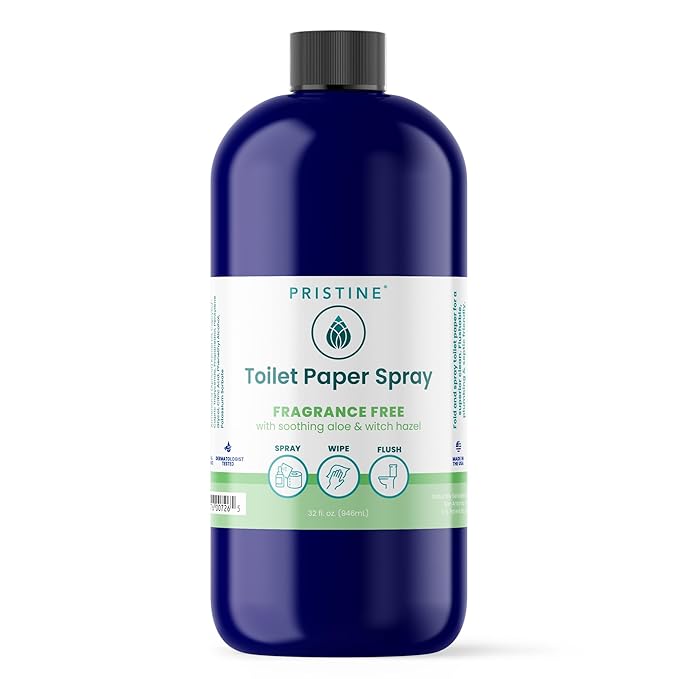 PRISTINE Toilet Paper Spray, As Seen on Shark Tank, Flushable Wipe Alternative, Personal Cleansing Bathroom Spray for Regular Toilet Tissue, Bidet Alternative, Made in USA, Fragrance Free, 32oz Refill