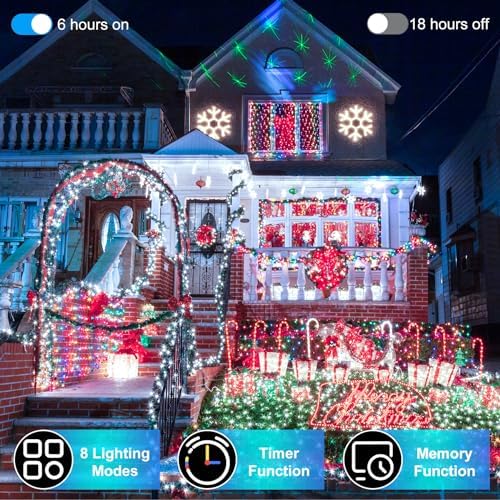 492FT Outdoor Christmas Lights, 1300 LED Super Long String Lights 8 Lighting Modes & Timer Memory, Outsite Waterproof Light Strings for Xmas Tree Garden Wedding Party Holiday Decorations Cool White