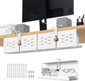 KEEGH 16" Under Desk Cable Management Tray, No Drill Clamp Mount, Desk Cord Organizer Upgrade Capacity, Cord Management Tray for Home Office, Gaming Desk, Standing Desk, White, 2 Pack