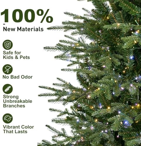 Glitzhome Prelit Artificial Christmas Tree, 7.5ft Full Realistic Majestic Memory Fir with 2,850 Tips and 2,000 Twinkling Micro Lights, 10 Lighting Modes w/Remote Control for Indoor Holiday Decoration