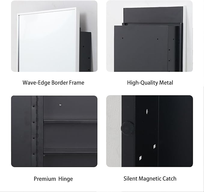 Brushed Sliver Metal Medicine Cabinet Right-Angled Rectangle-Design,Bathroom Mirror with Storage, Recessed or Surface Mounted, 2 Adjustable Metal Shelves (Brushed Sliver, 16x24)