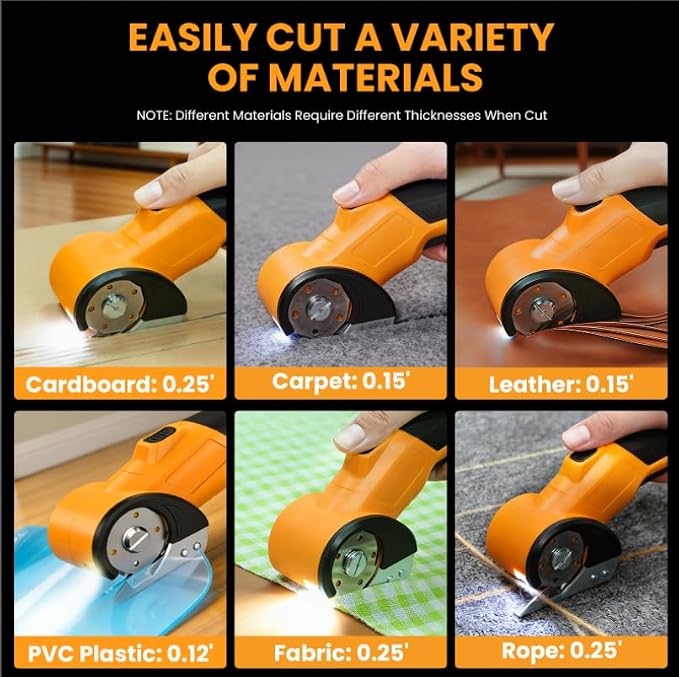 Tanson Cordless Electric Scissors Cardboard Cutter 4V Mini Rechargeable Box Cutter Tool with 4 Blades & Safety Lock & LED Light & Storage Case for Cutting Fabric Carpet Carton Plastic Leather Paper