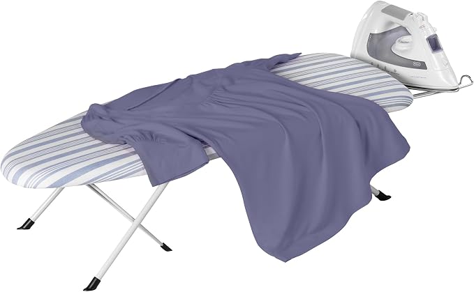 Honey-Can-Do Foldable Tabletop Ironing Board with Iron Rest, Blue Stripe
