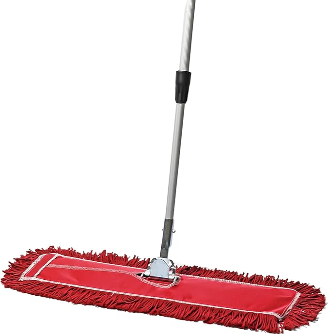 24 Inch Red Commercial Dust Mop & Floor Sweeper with Extendable Handle – Mop for Hardwood, Tile, and Concrete Floor Cleaning
