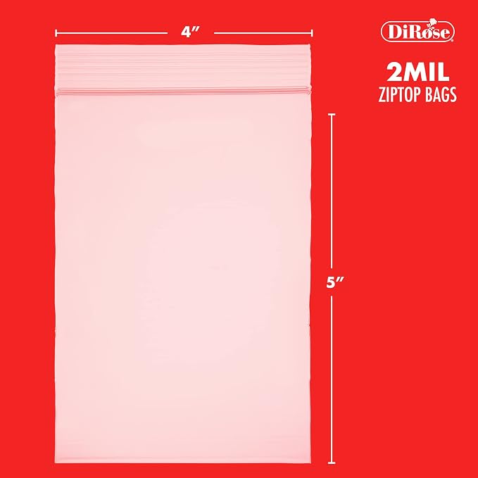Dirose 4" x 5" Clear Reclosable Poly Bags – Pack of 100, 2 Mil Thickness – Resealable Plastic Zip Bags for Snacks, Hardware, Arts & Crafts, and Storage