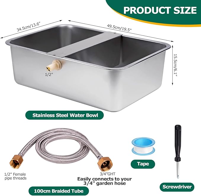 6 Gal Automatic Dog Water Bowl Dispenser Stainless Steel Dog Waterer for Large Breed Dogs, Outdoor Extra Large Bowl for Cats Pets Livestock Chicken