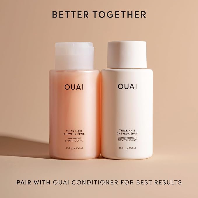 OUAI Thick Hair Shampoo - Travel Size Hydrating Shea Butter Shampoo for Full, Frizzy Hair - Deeply Moisturizing, Detangling, Split Ends - Marshmallow Root, Avocado Oil & Keratin - Sulfate Free 3 Oz