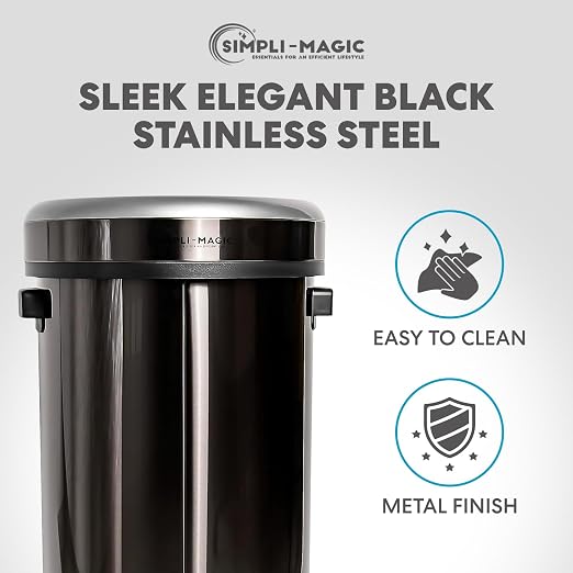 Simpli-Magic 65 Liter / 17 Gallon Open Top Trash Can, Elegant Black Finish