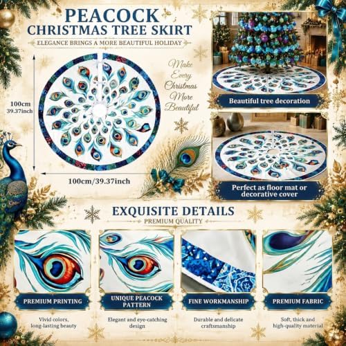 Seenelling 86 Pcs Peacock Themed Christmas Tree Ornaments Set