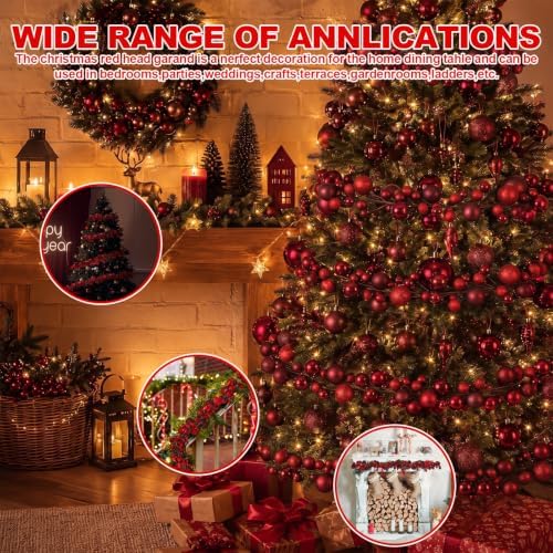 2 Pcs 15 ft Christmas Ball Ornament Garland, Burgundy