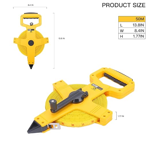 Open Reel Fiberglass Tape Measure, 165 Foot Tape Measure by 1/2-Inch, Inch/Metric Scale for Engineer,Outdoor, Athletic Field, Impact Resistant ABS Shell (165FT/50M