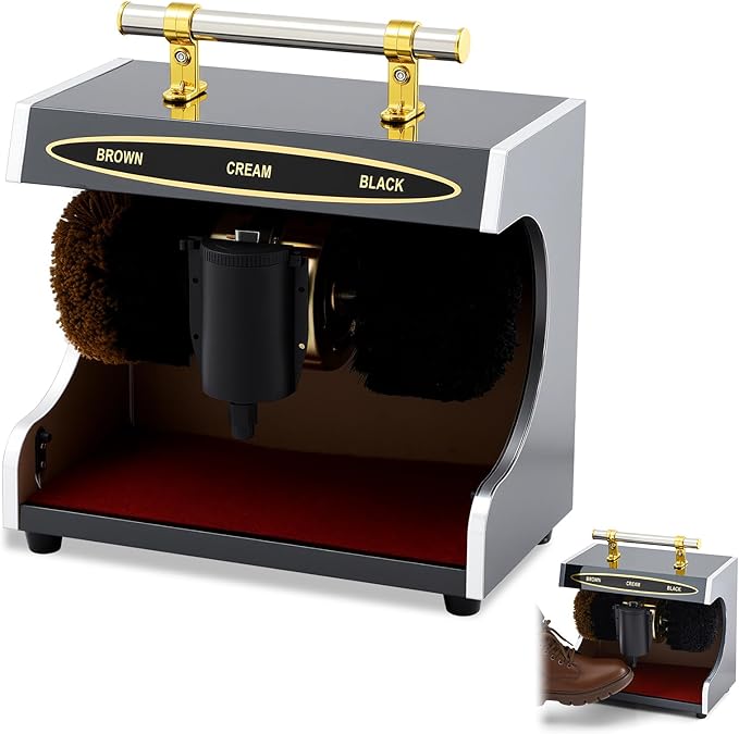 Lounsweer Automatic Electric Shoe Polisher Double Combination Brush Plug-in Shoe Buffer with Polish Box Dust Removal and Polishing Clean Kit for Home Hotel Bank Shopping Mall Entrance