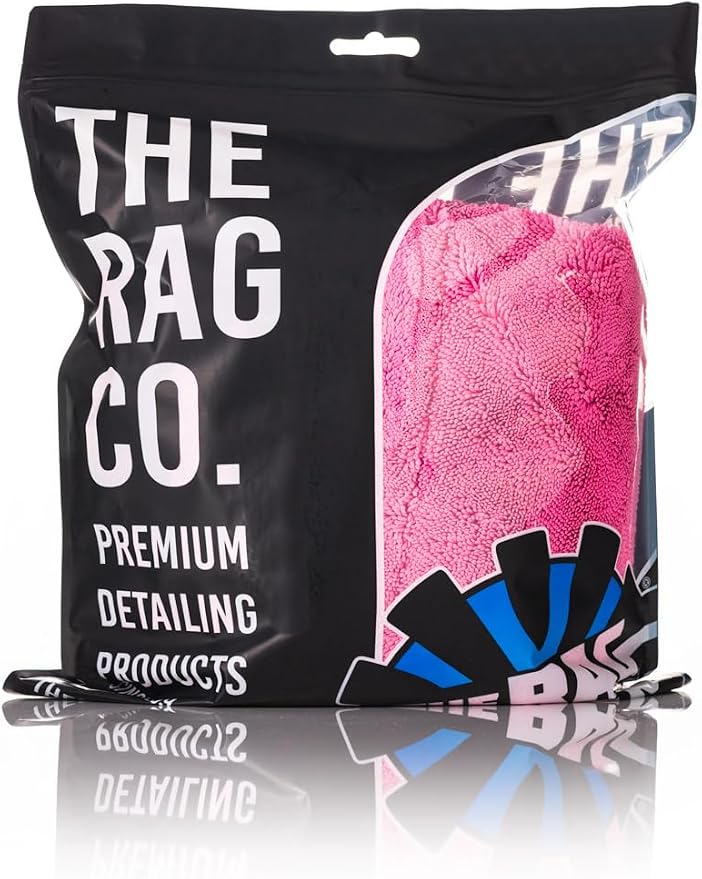 The Rag Company, The Liquid8r M22, Absorbent 70/30 Blend Microfiber Drying Towel for Cars, Trucks, and SUVs, Safe for Detailing, Scratch-Free, Twist Loop, 2200 GSM, 20x20 Inches, Pink