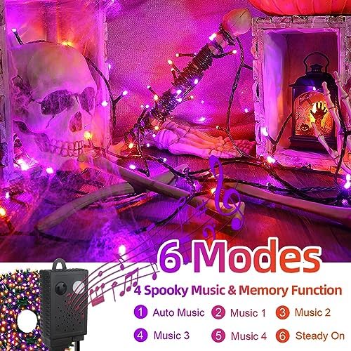 MZD8391 105FT 300LED Halloween Light, Orange Purple Christmas Light & Music