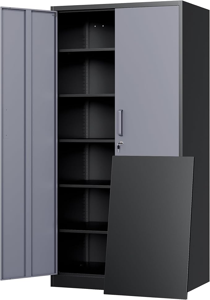 Metal Storage Cabinet with Locking Doors and 5 Adjustable Shelves, 72" Garage Storage Cabinet Steel Lockable for Office,Home,Garage
