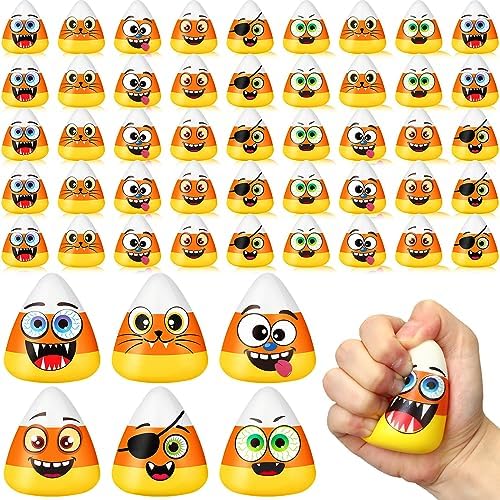 Meooeck 50 Pcs Halloween Party Favors Mini Candy Corn Stress Relief Toys