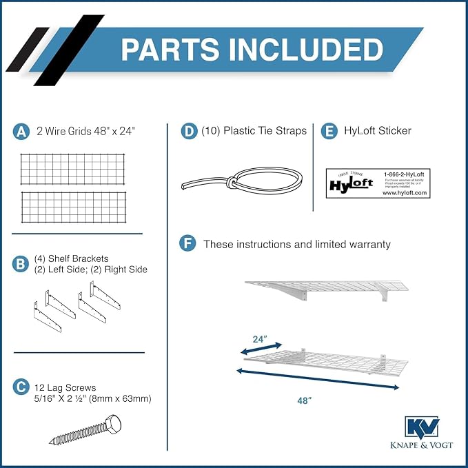 Hyloft 00630 2-Pack Heavy Duty Steel Wall Garage Shelving, 48-Inch X 24-Inch Wall Mounted Shelves for Garage Storage, Low-Profile Brackets, Max Shelf Load 150 Pounds, White Powder Coated Finish