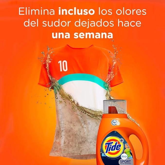 Tide Plus Febreze Fresh Sport Odor Defense HE Turbo Clean Liquid Laundry Detergent, Active Fresh Scent (89 Loads), 138 Fl Oz - Packaging May Vary