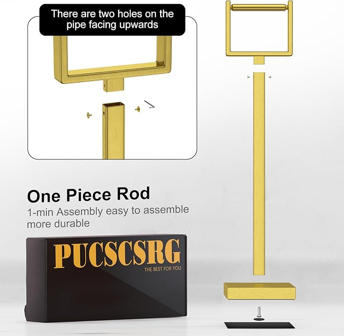 Brass Gold Toilet Paper Holder Stand，Stainless Steel Toilet Paper Holder Free Standing，Stable Weighted Base Floor Tissue Roll Holder for Bathroom，Modern Pivoting Toilet Paper Stand