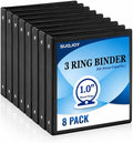 SUQJOY 1-inch 3-Ring Binder, 1" Round Ring Binder with 2 Inside Pockets, 8 Pack Black Binders, Clear View Cover, Holds 8.5'' x 11''Paper for Office/Home/Back to School
