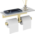 Marble Toilet Paper Holder with Shelf,Doulble Bathroom Tissue Roll Holder,304 Stainless Steel Toilet Paper Holder Wall Mounted,Modern Tissue Holder for Bathroom Washroom,Brushed Gold