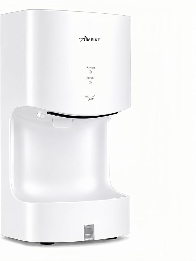 Automatic Commercial Wall Mounted Hand Dryer with Drip Tray, Compact High Speed 110V 1300W, Adjustable Hot & Cold Air, Low Noise for Bathroom & High-Traffic Restrooms,White