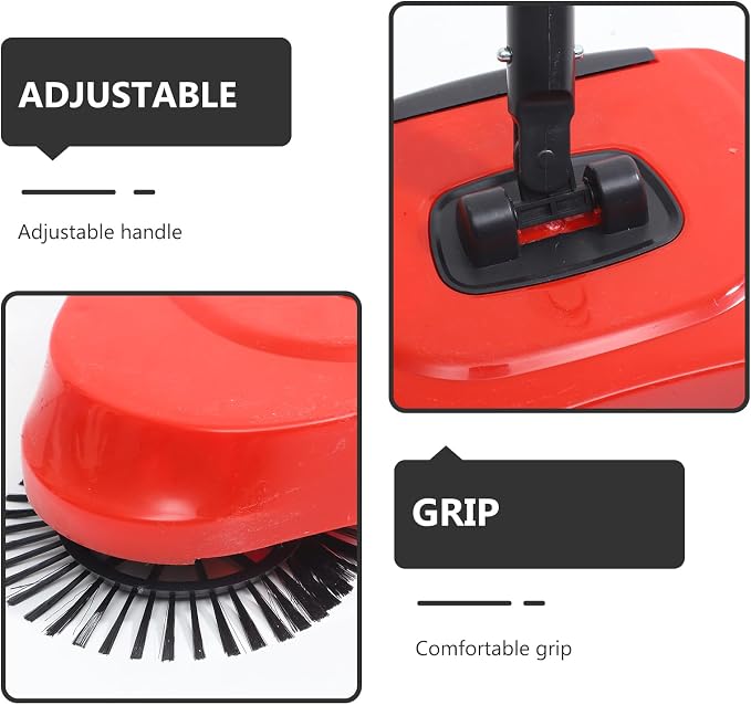 PRETYZOOM Hand Push Sweeper 3-in-1 Rotating Broom Dustpan Floor Cleaner with Adjustable Handle for Hardwood Tile Marble Floors