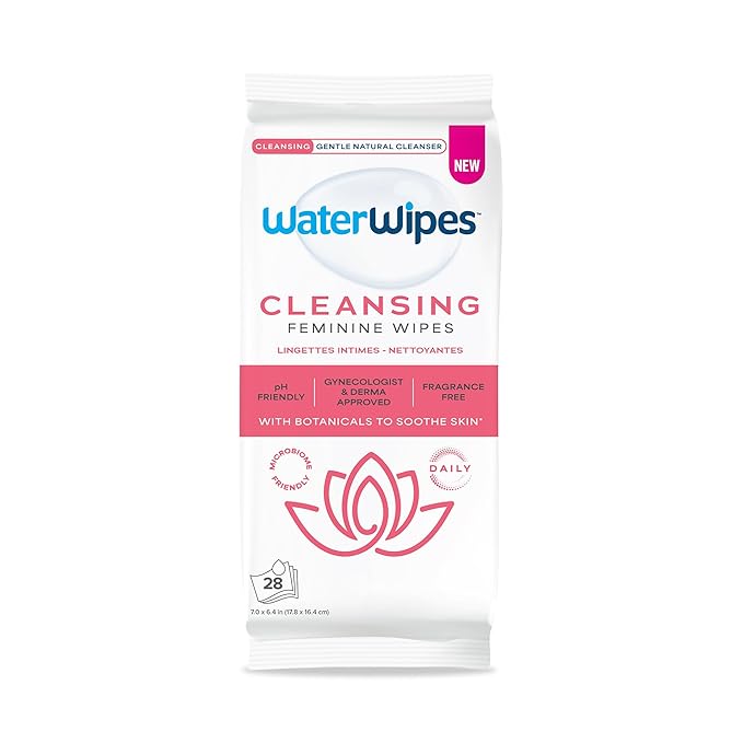 WaterWipes Cleansing Feminine Wipes, pH Friendly for Daily Intimate Care, Soothing Botanicals, Gynecologist Approved, Fragrance Free, 28 Count