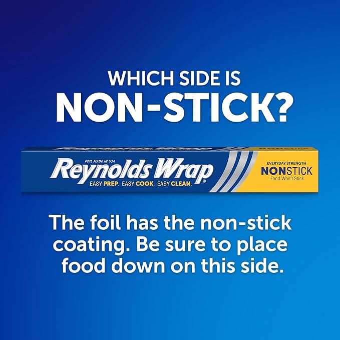 Reynolds Wrap Non-Stick Aluminum Foil, Heavy Duty Kitchen Foil for Easy Prep, Cooking, Baking and Cleanup, Food Storage and Grill Use, 50 Square Foot (Pack of 5)