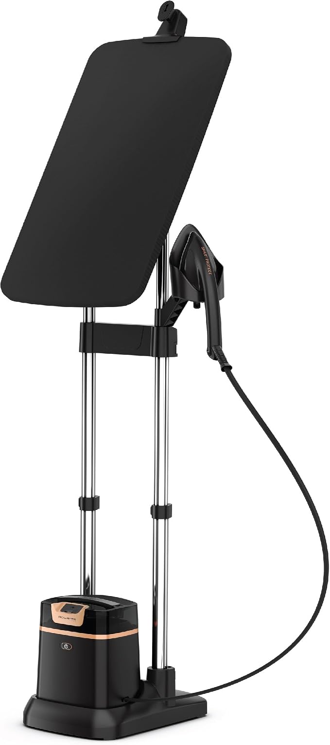 Rowenta IXEO Steamer for Clothes with Ironing Board 65 Inches 45 Second Heatup, 1 Liter Capacity 1500 Watts Ironing, Portable, Fabric Steamer, Garment Steamer, Adjustable QR1410,Black