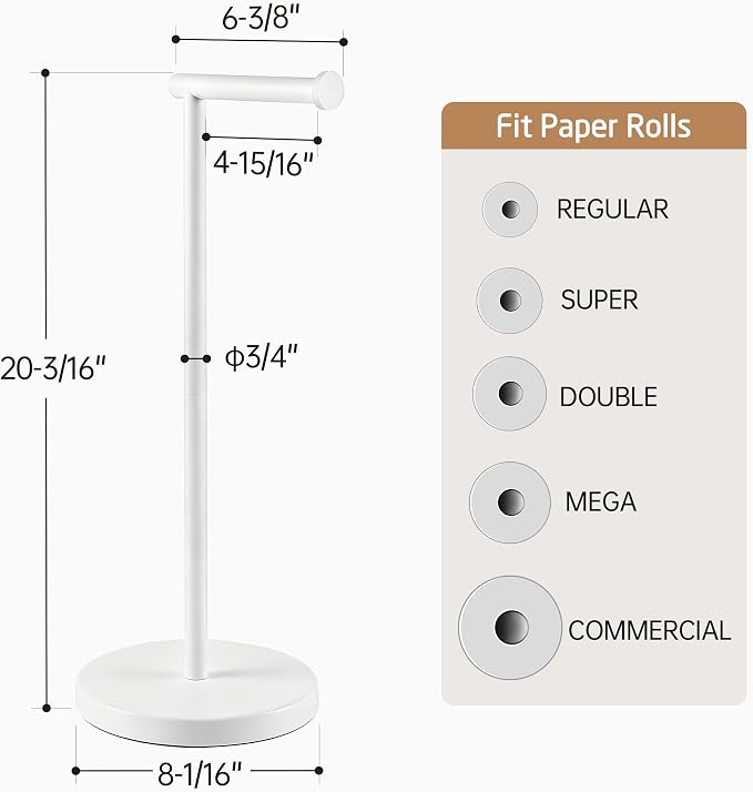 KES White Toilet Paper Holder Stand with Heavy Base, Freestanding Toilet Roll Holder for Bathroom Floor, Stainless Steel, BPH283S1-WH