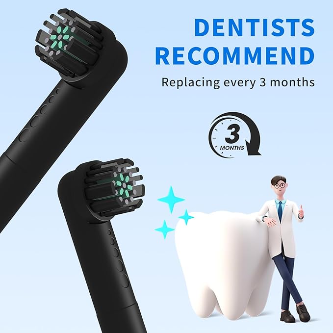 Toothbrush Replacement Heads Compatible with Quip 360 Oscillating Electric Toothbrush, Soft Bristles Brush Heads, Black, Pack of 4