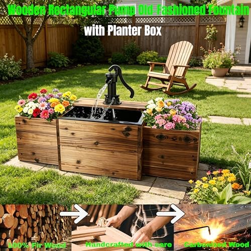 NestNature Solar Outdoor Water Fountain|Wood Water Feature for Garden Decor