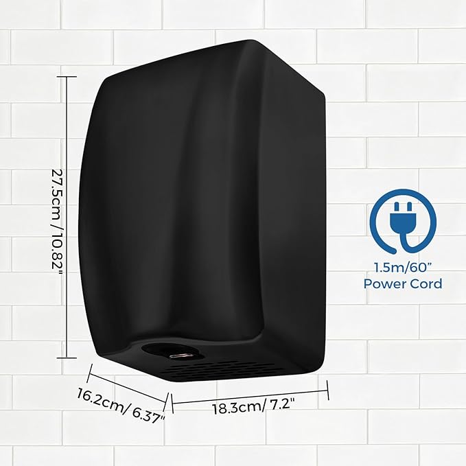 stardrix UL Approved Stainless Steel Bathroom Hand Dryer with HEPA Filter, Heavy Duty Automatic Electric High Speed Hand Dryer for Commercial Restroom, Matte Black