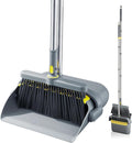 Broom with Dustpan Combo Set, 52'' Long Handle Stainless Steel Poles, Self Cleaning Dustpan Teeth for Home Sweeping Indoor Outdoor Kitchen Office Restaurant Apartment Pet Hair Cleaning Tools