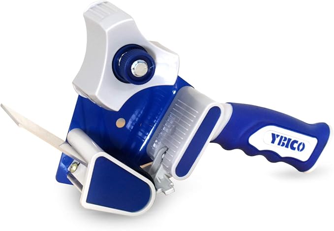 IDL Packaging T291 Tape Gun Dispenser for 2" Tapes, Safe Blade, Rubber Roller, Blue Metal Frame, Comfy Rubber Grip (Pack of 1)