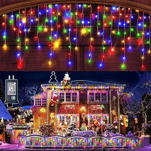99FT Icicle Lights for Outside 1216 LED Multicolor Christmas Lights Outdoor